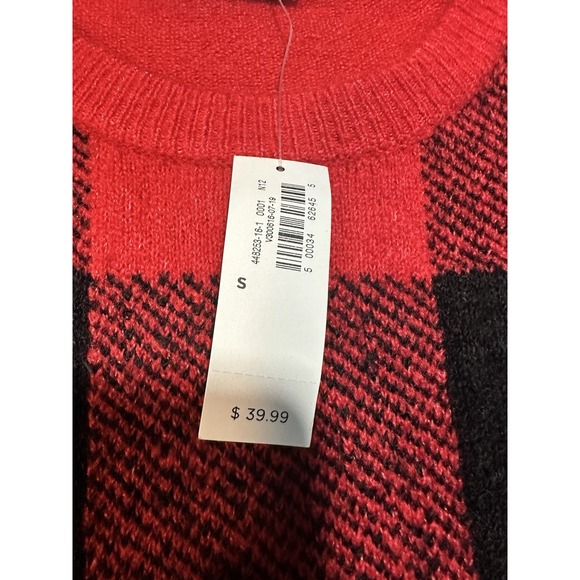 NWT Old Navy Sweater Women's  Red Black Buffalo Plaid Pullover‎ Knit Top S - Picture 3 of 9